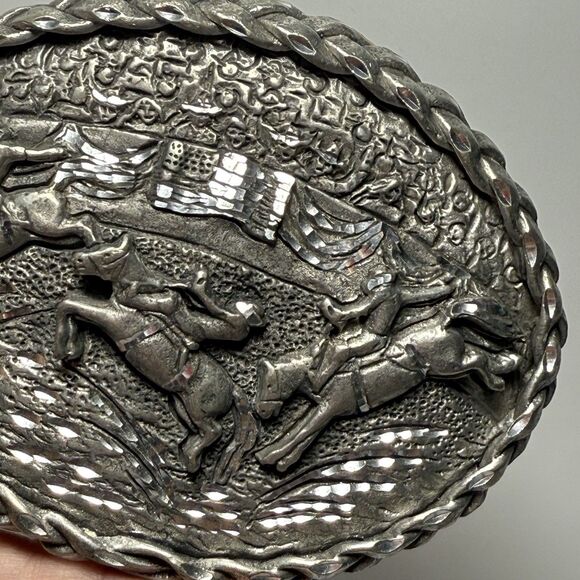 Vintage Ege 1992 Western Rodeo Cowboy Saddle Bronc Rider Belt Silver Buckle - Picture 4 of 9